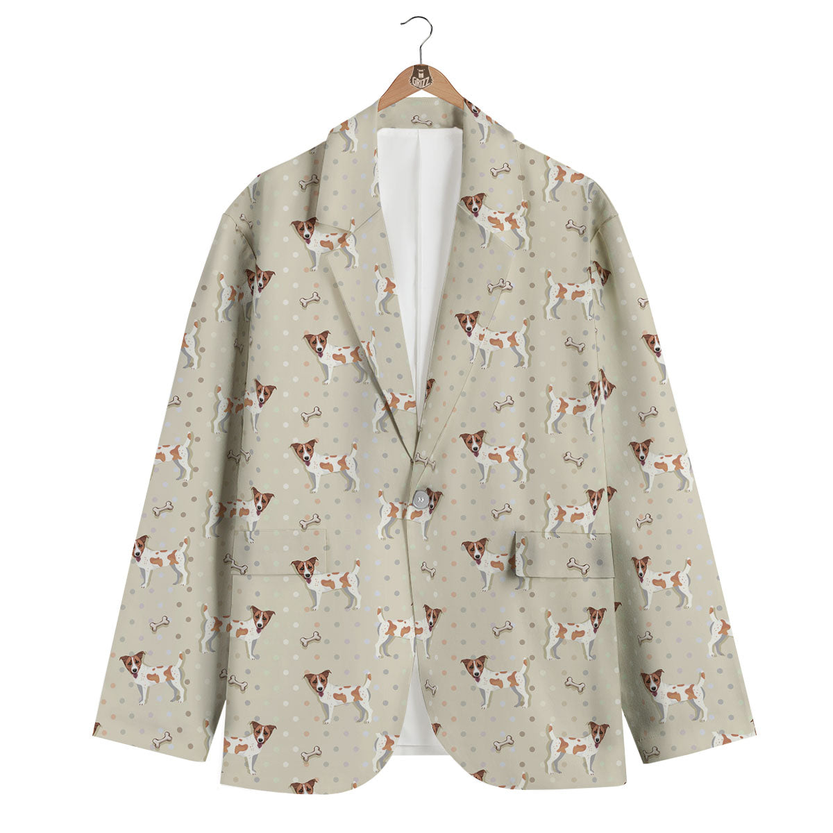 Jack Russell Terrier Polka Dot Print Pattern Men's Blazer-grizzshop