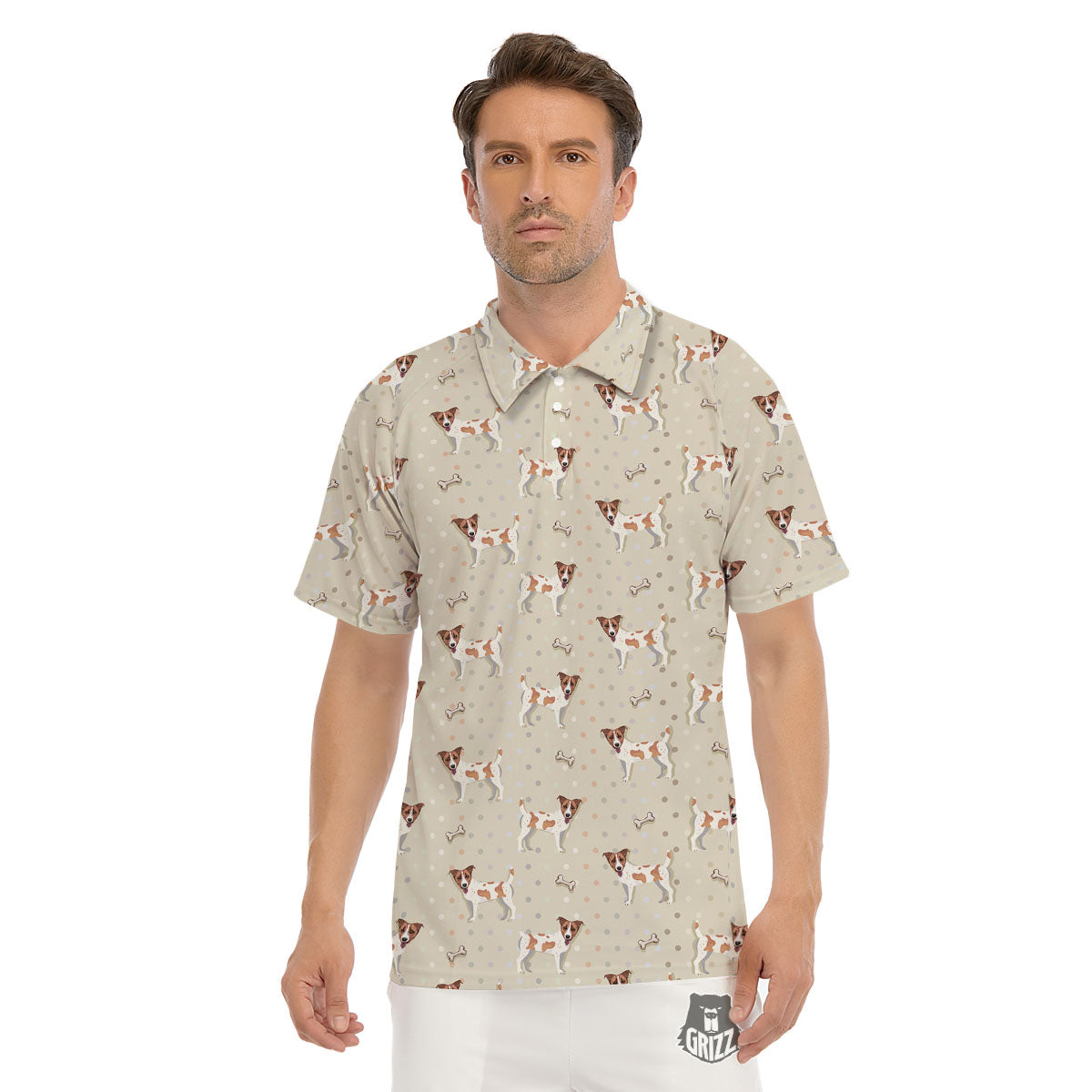 Jack Russell Terrier Polka Dot Print Pattern Men's Golf Shirts-grizzshop