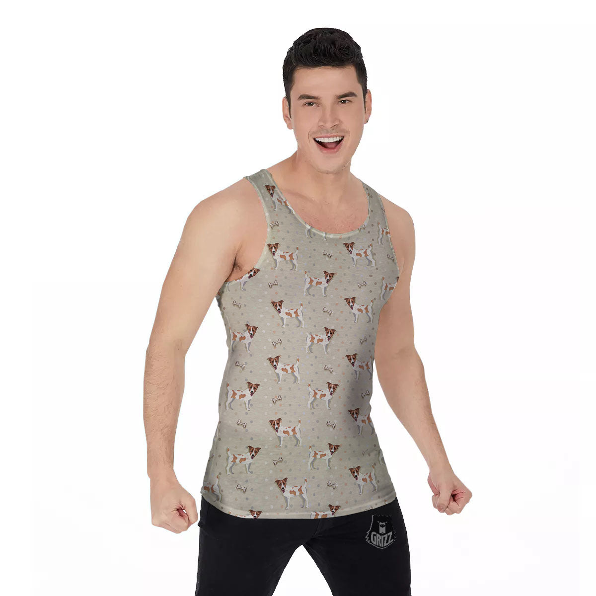 Jack Russell Terrier Polka Dot Print Pattern Men's Tank Top-grizzshop