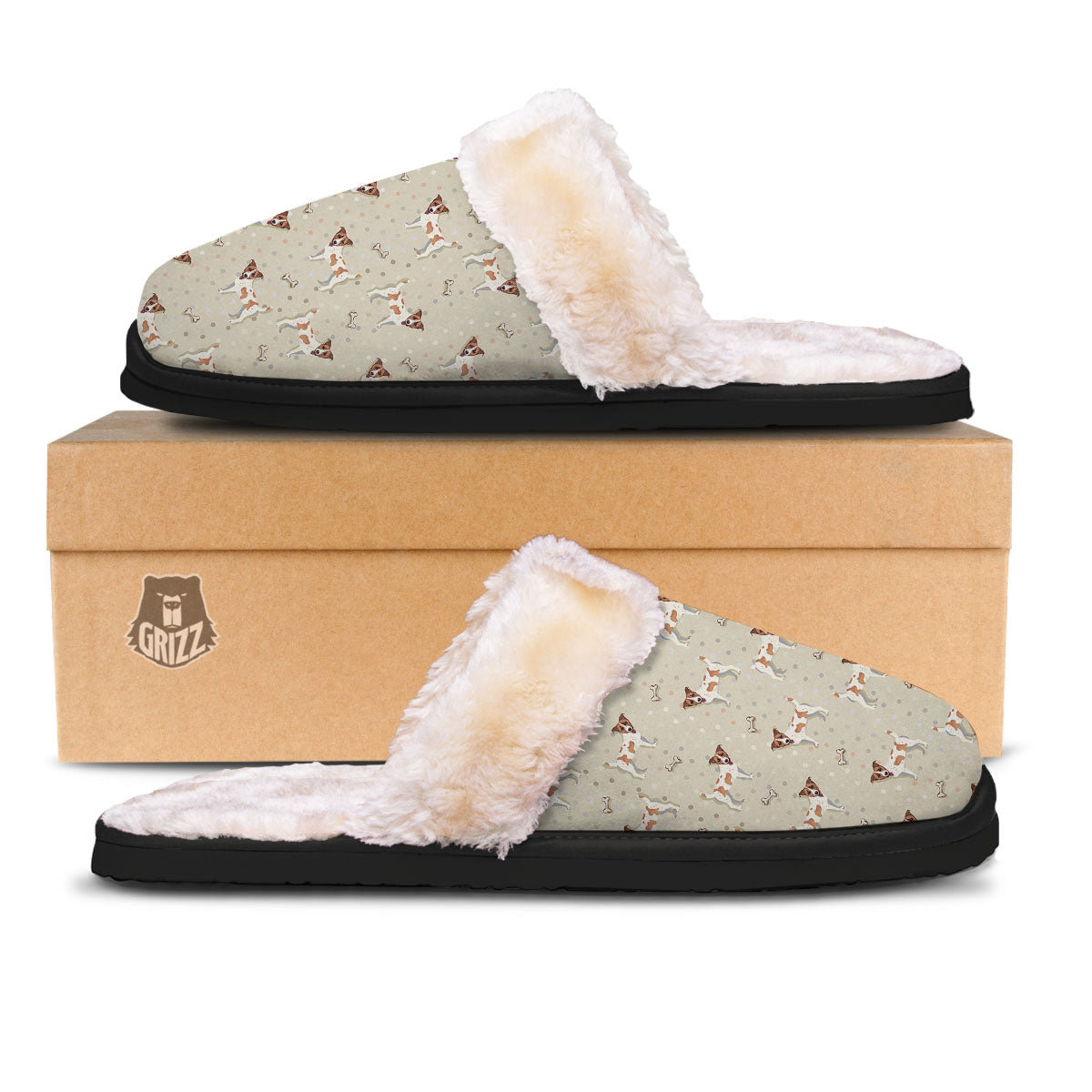 Jack Russell Terrier Polka Dot Print Pattern Slippers-grizzshop