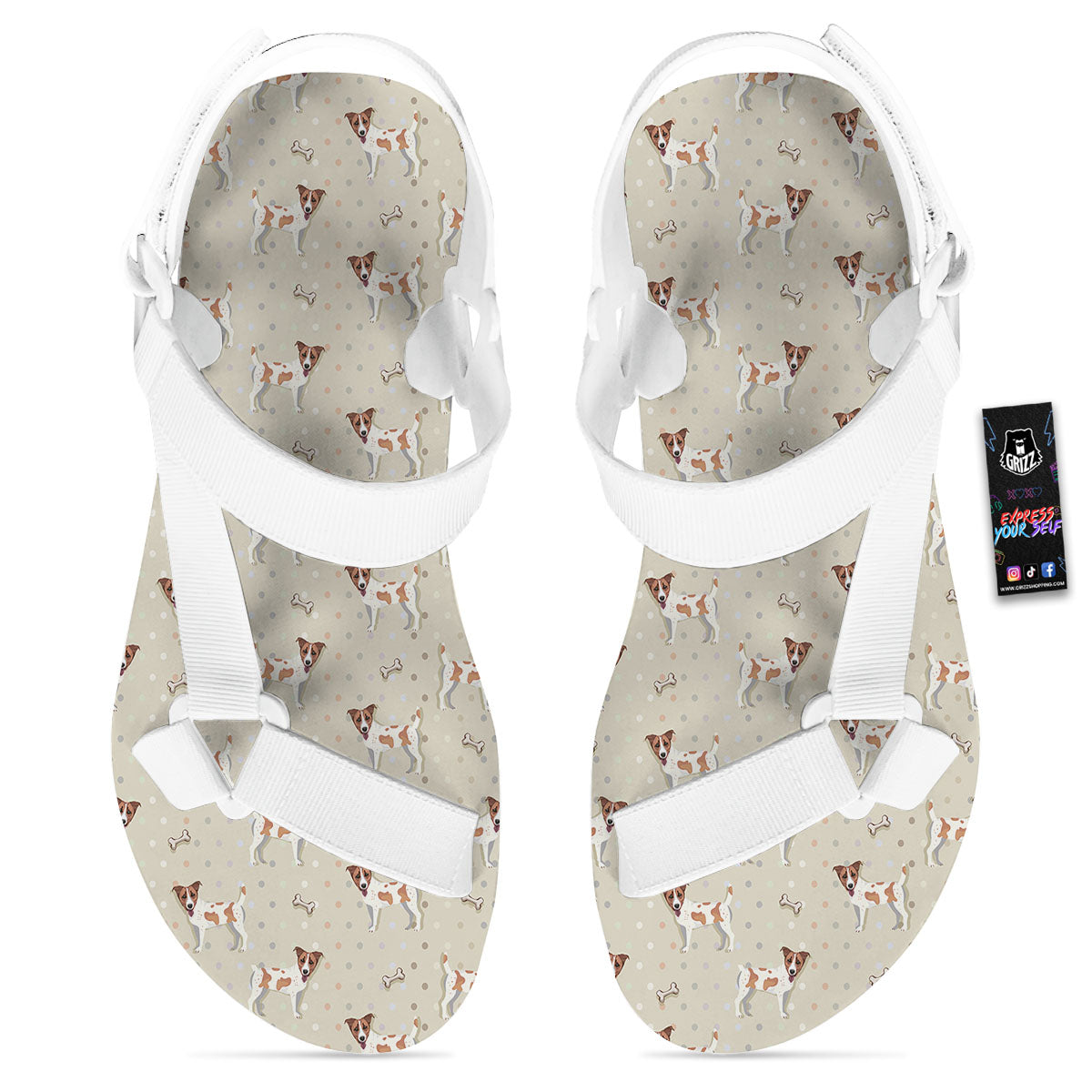 Jack Russell Terrier Polka Dot Print Pattern White Open Toe Sandals-grizzshop