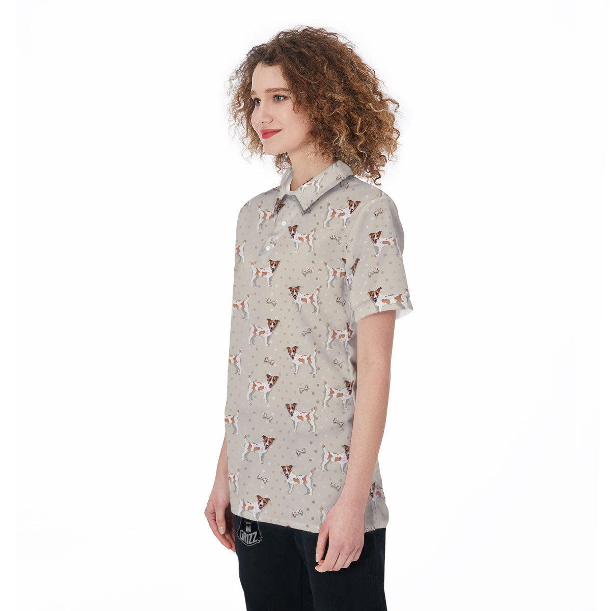 Jack Russell Terrier Polka Dot Print Pattern Women's Golf Shirts-grizzshop