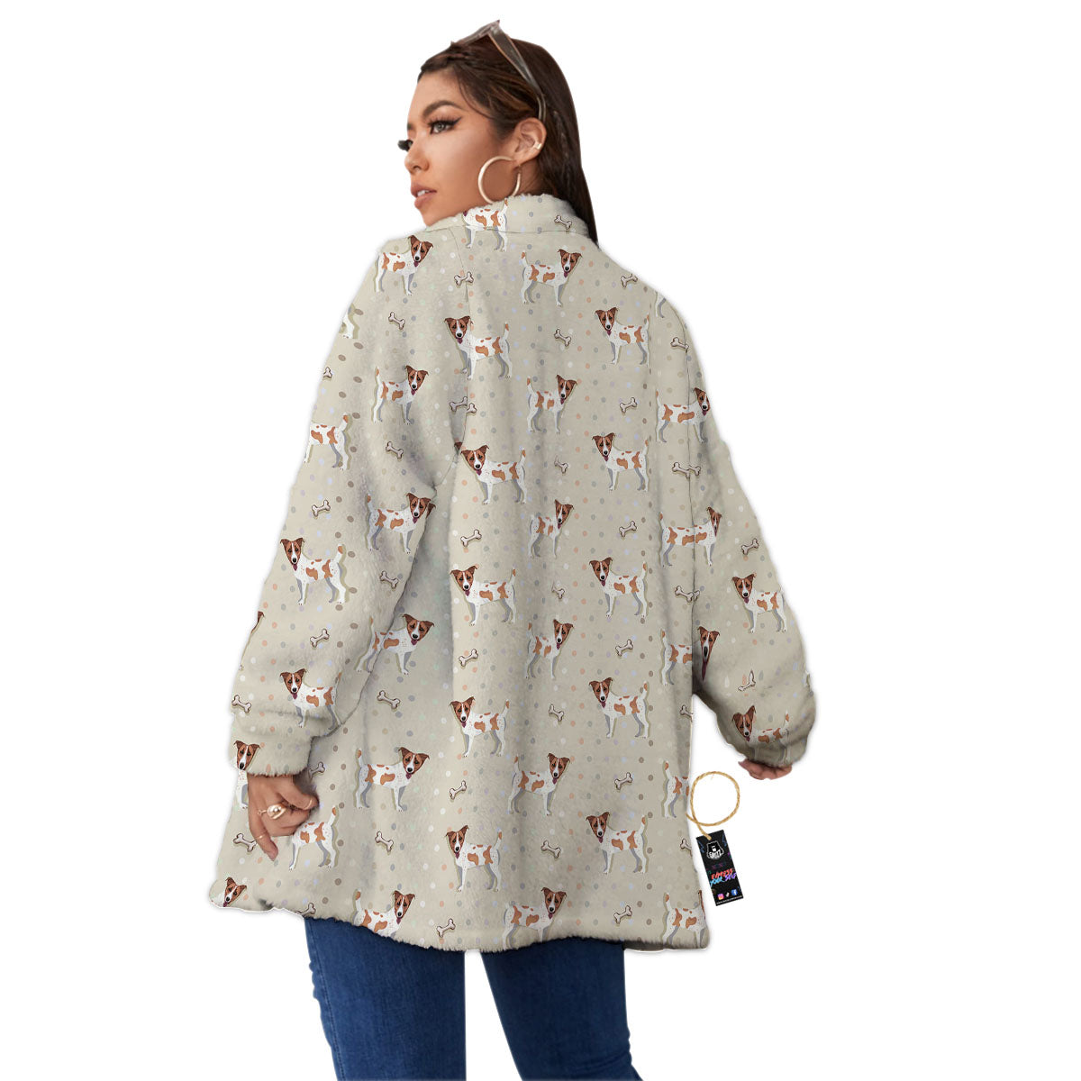 Jack Russell Terrier Polka Dot Print Pattern Women's Sherpa Jacket-grizzshop
