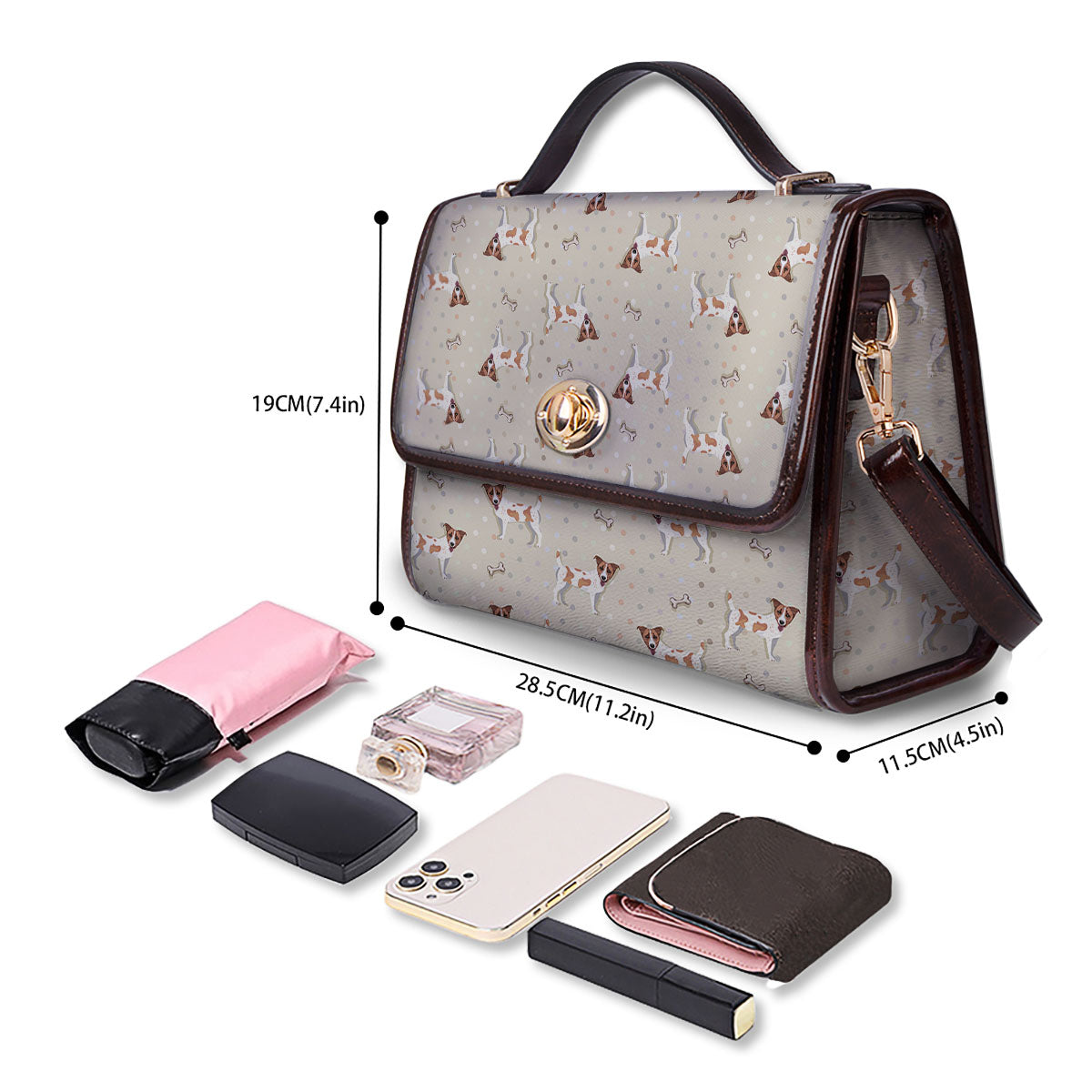 Jack Russell Terrier Polka Dot Print Pattern Women's Satchel Bag