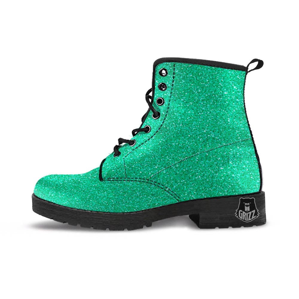 Jade Glitter Artwork Print Leather Boots-grizzshop