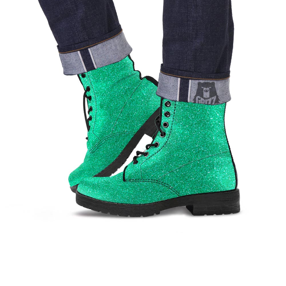 Jade Glitter Artwork Print Leather Boots-grizzshop