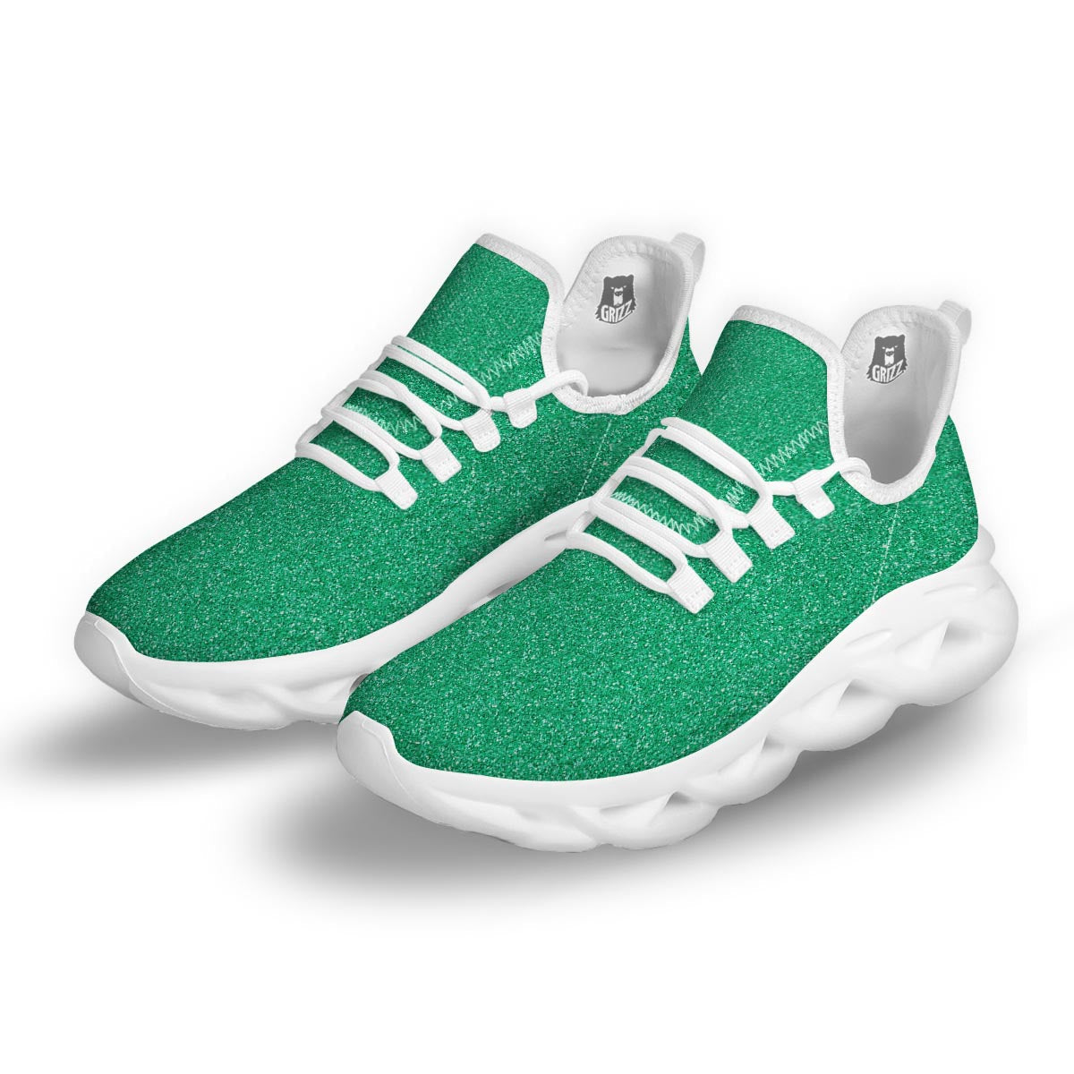 Jade Glitter Artwork Print White Running Shoes-grizzshop