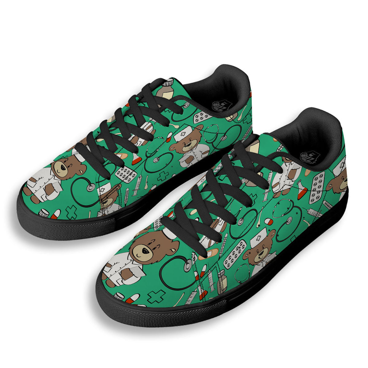Jade Teddy Bear Nurse Black Low Top Sneakers-grizzshop
