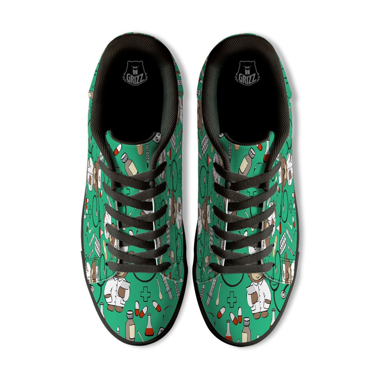 Jade Teddy Bear Nurse Black Low Top Sneakers-grizzshop