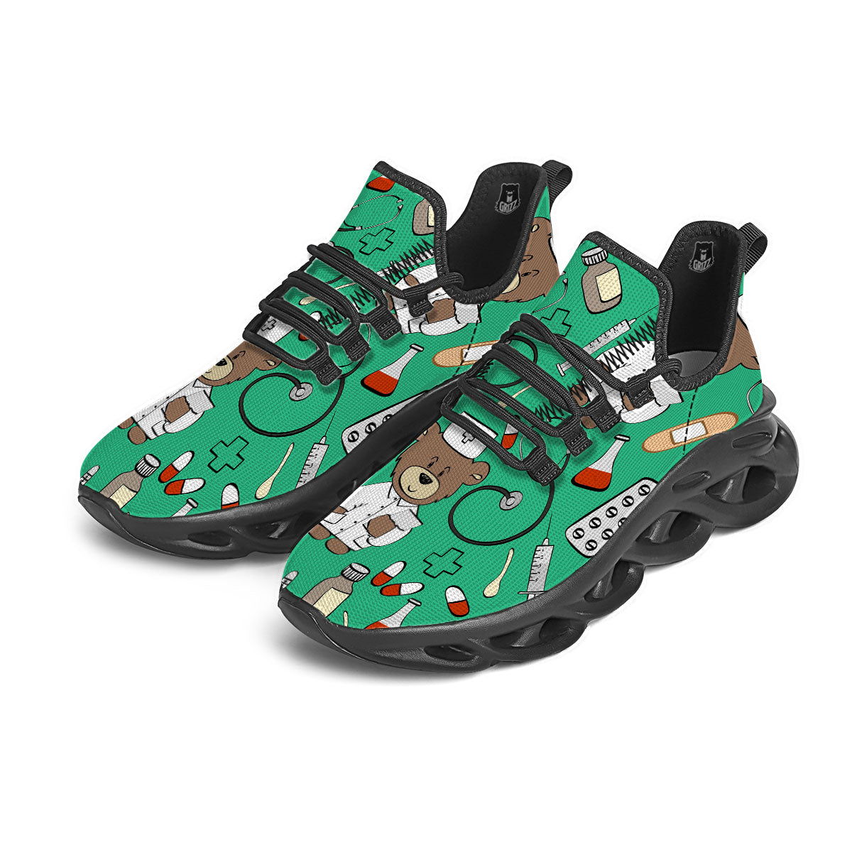 Jade Teddy Bear Nurse Black Running Shoes-grizzshop