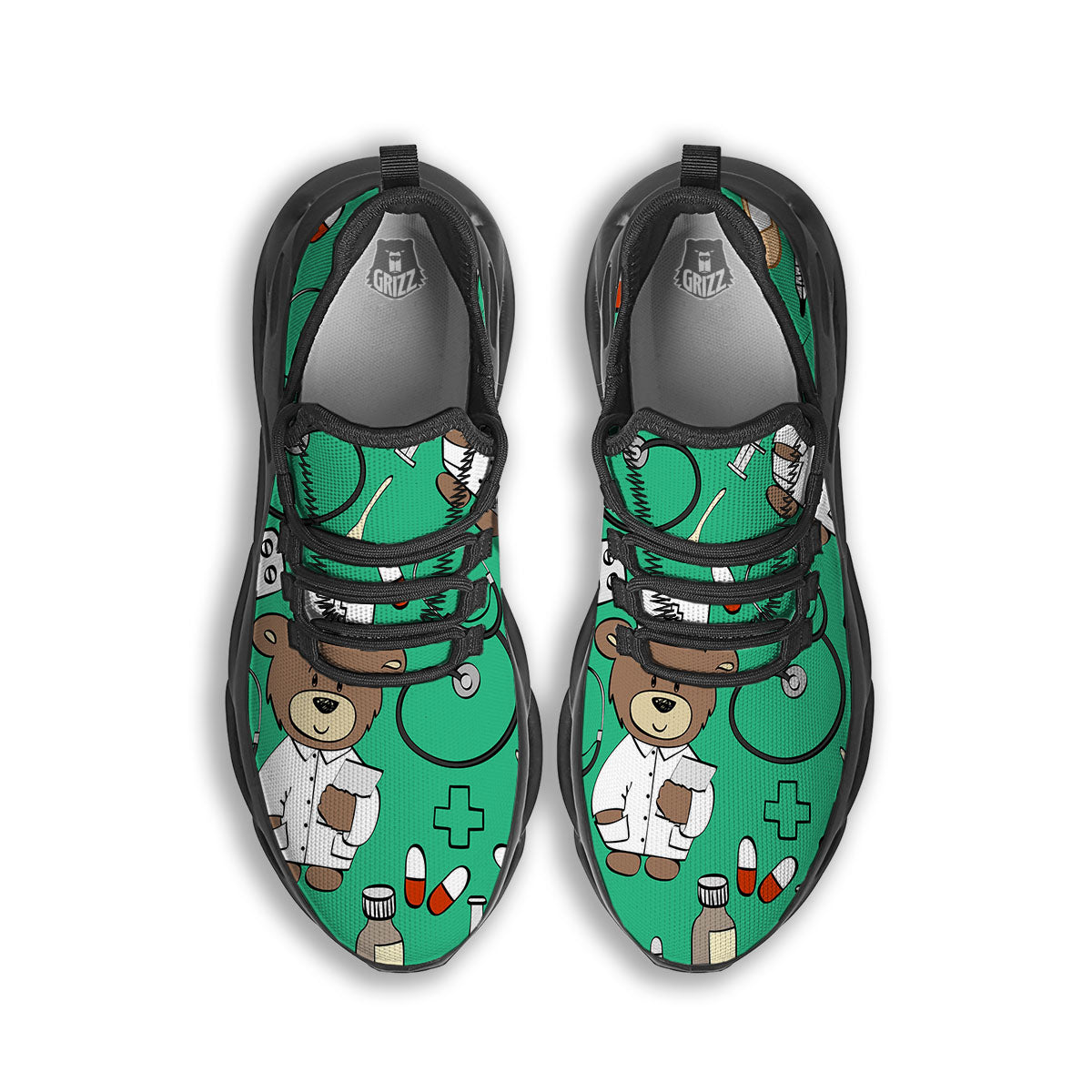 Jade Teddy Bear Nurse Black Running Shoes-grizzshop