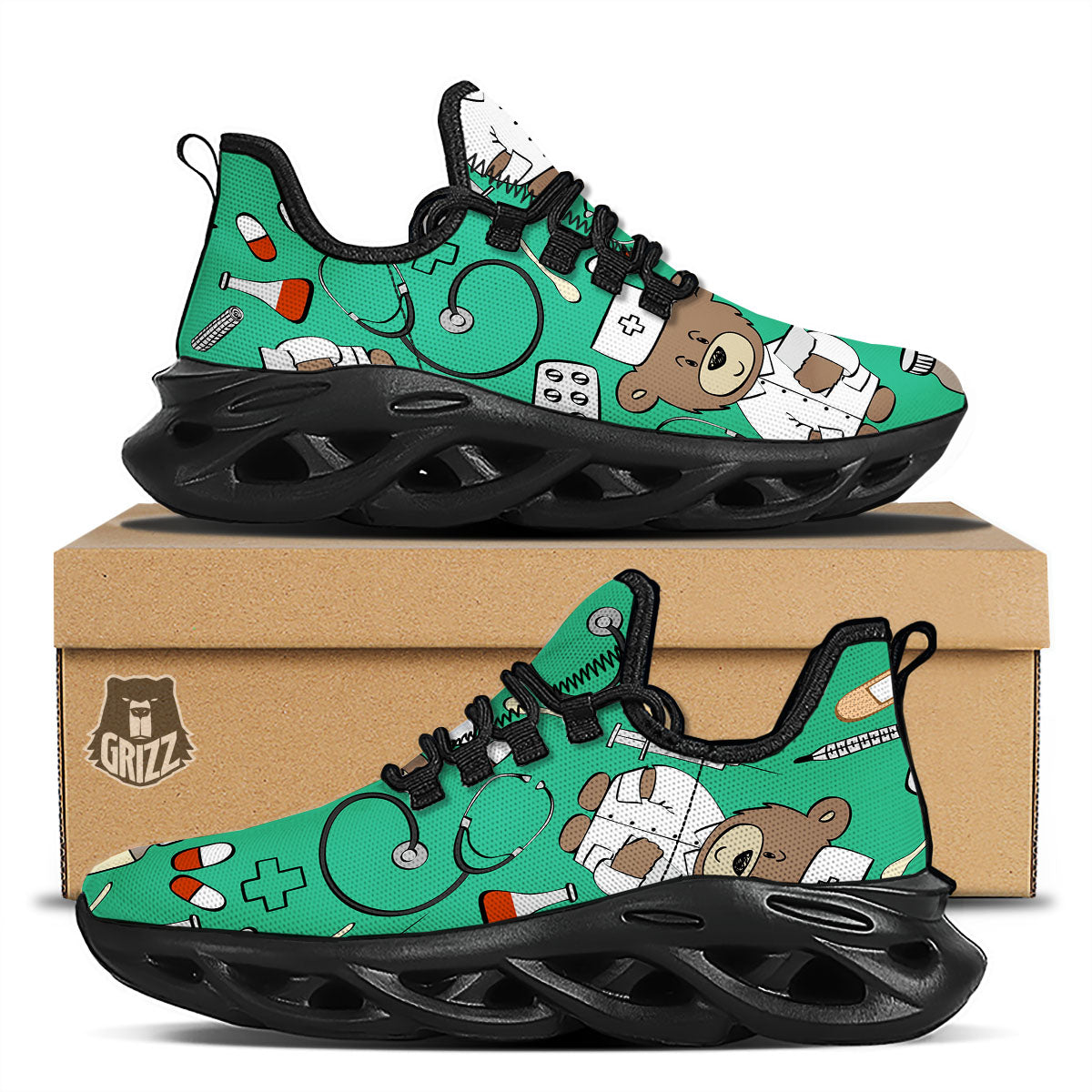 Jade Teddy Bear Nurse Black Running Shoes-grizzshop