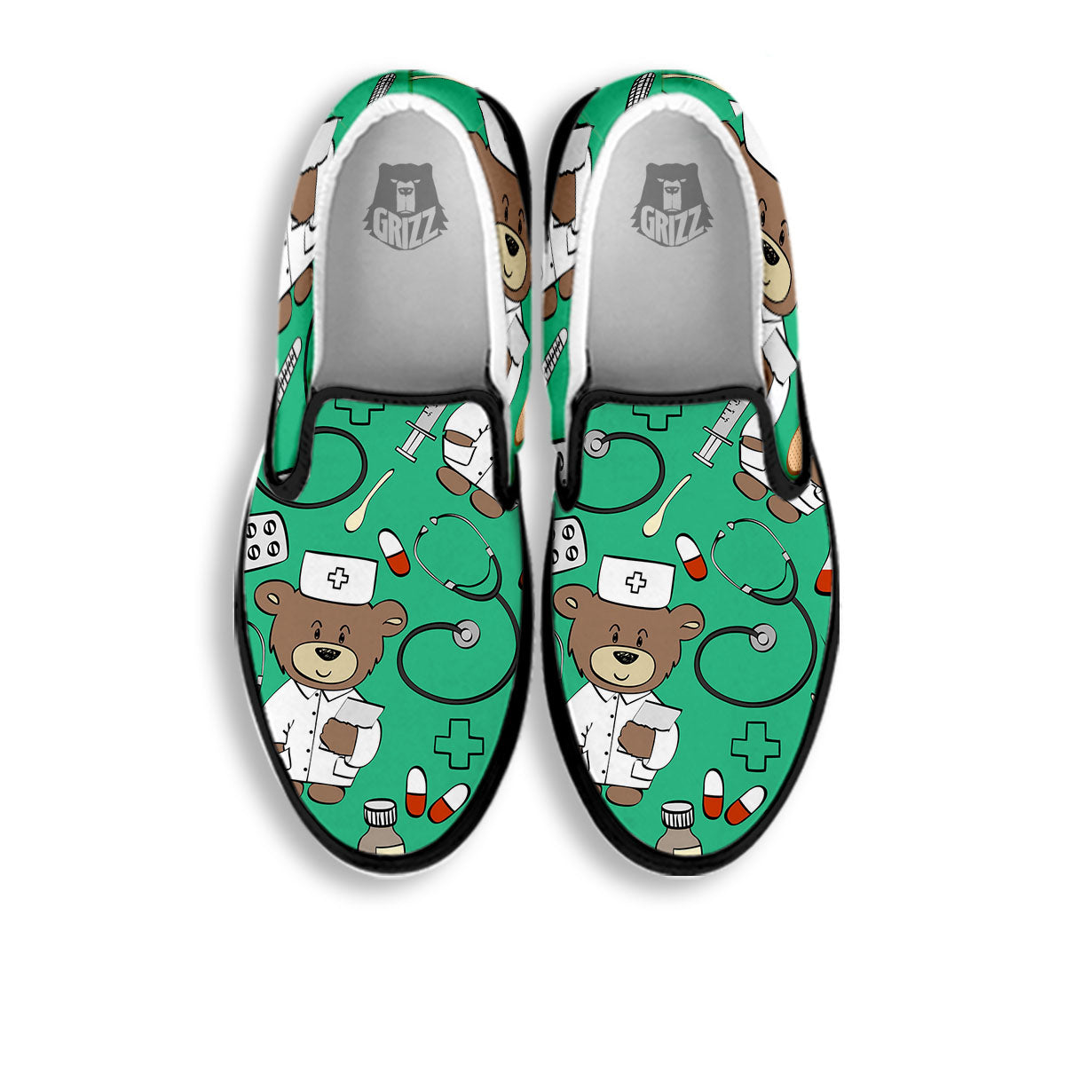 Jade Teddy Bear Nurse Black Slip On Shoes-grizzshop