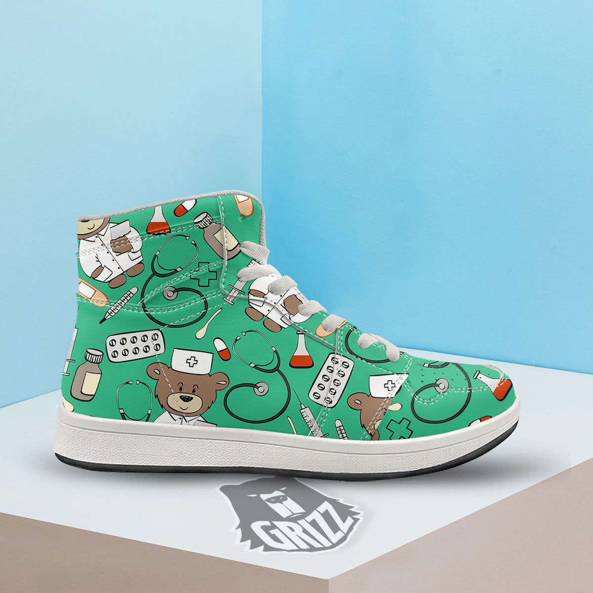 Jade Teddy Bear Nurse High Top Sneakers-grizzshop