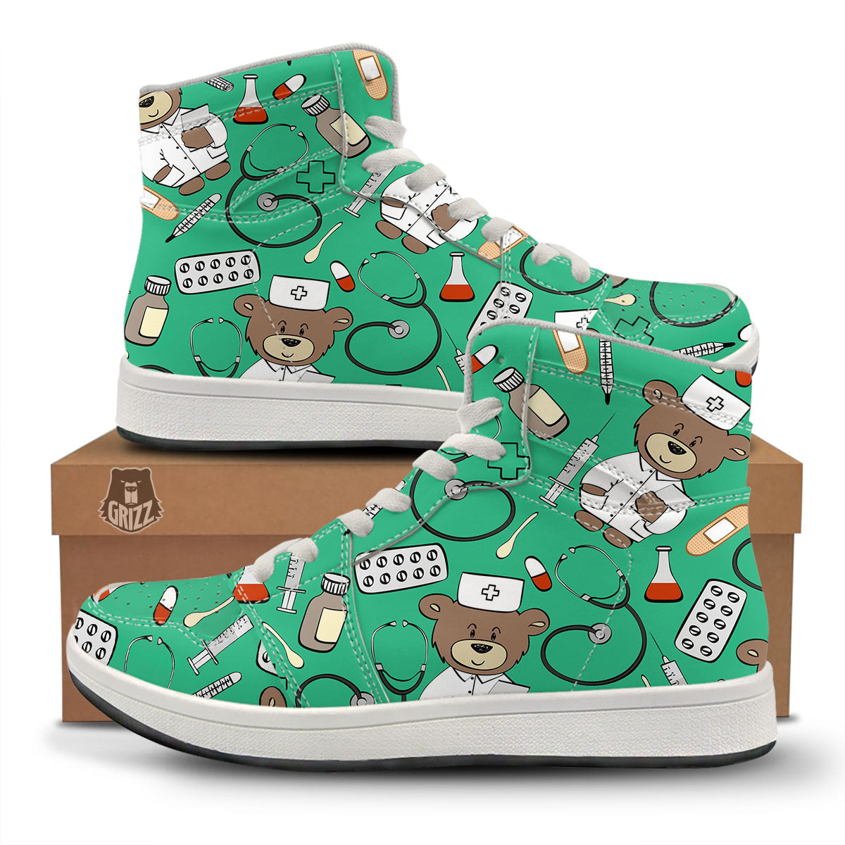 Jade Teddy Bear Nurse High Top Sneakers-grizzshop
