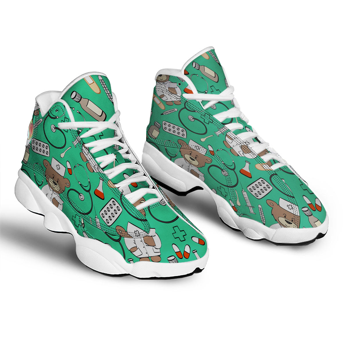 Jade Teddy Bear Nurse White Basketball Shoes-grizzshop