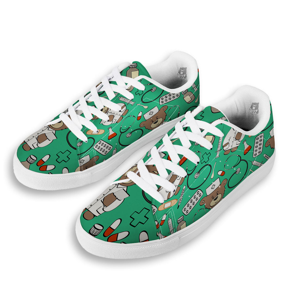 Jade Teddy Bear Nurse White Low Top Sneakers-grizzshop