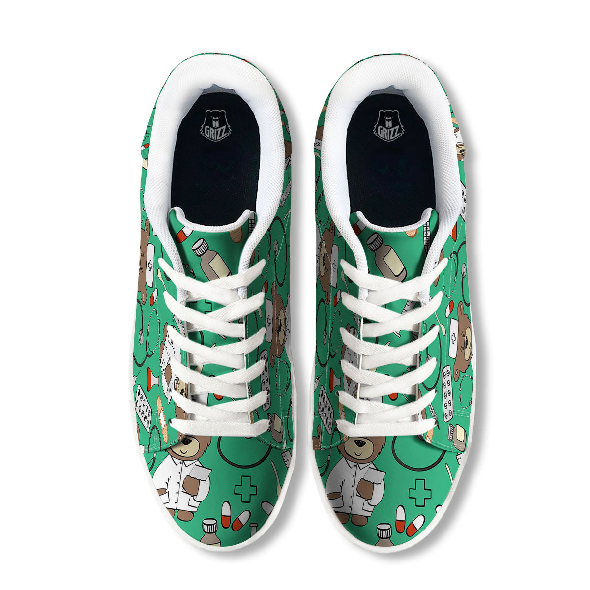 Jade Teddy Bear Nurse White Low Top Sneakers-grizzshop