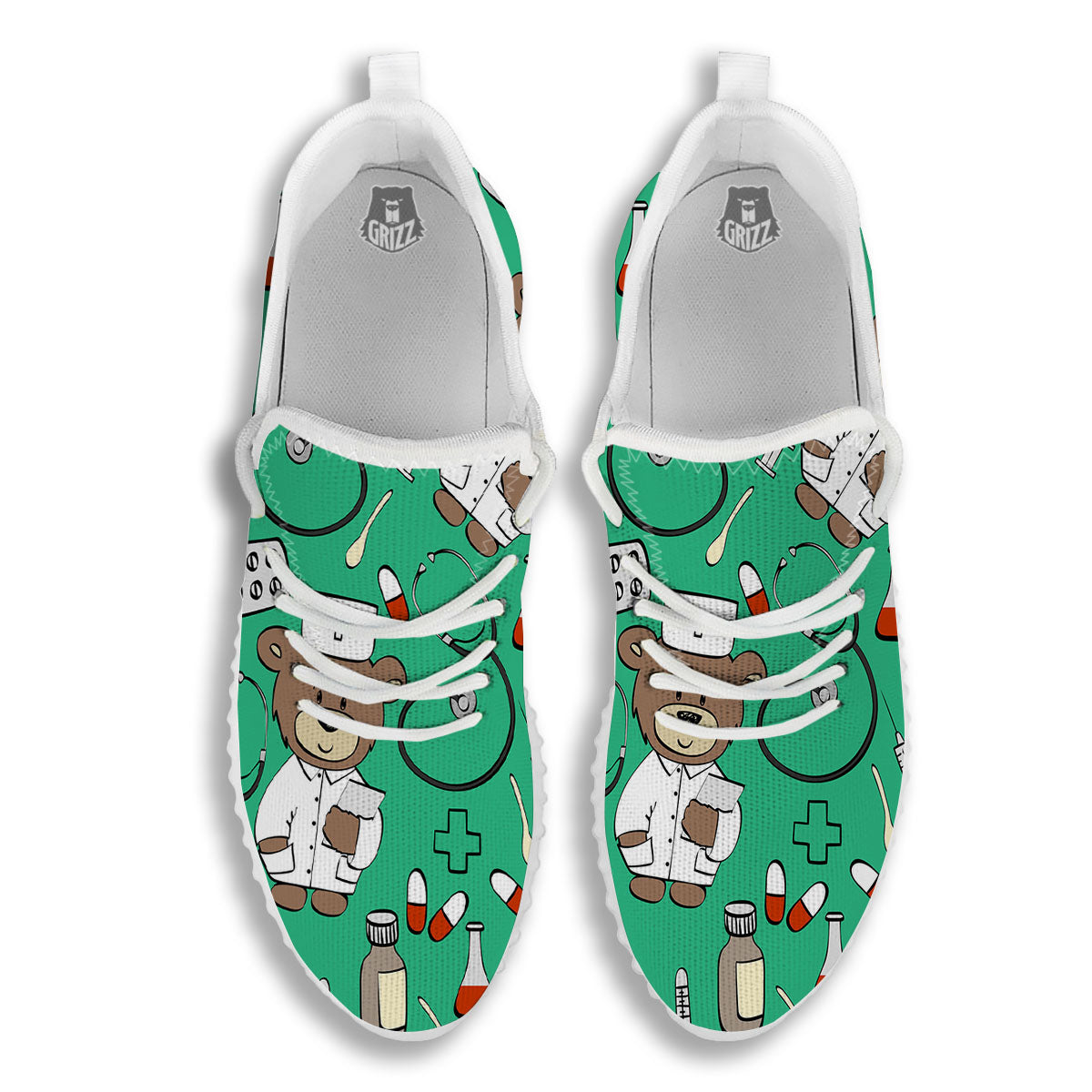 Jade Teddy Bear Nurse White Walking Shoes-grizzshop