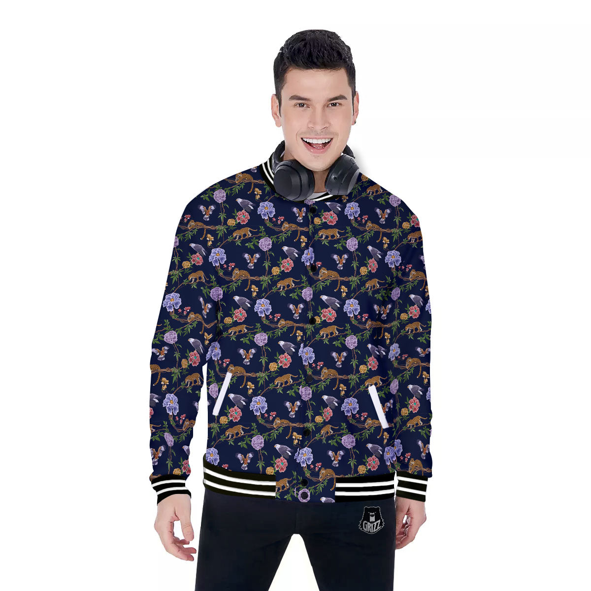 Jaguar And Eagle Print Pattern Baseball Jacket-grizzshop