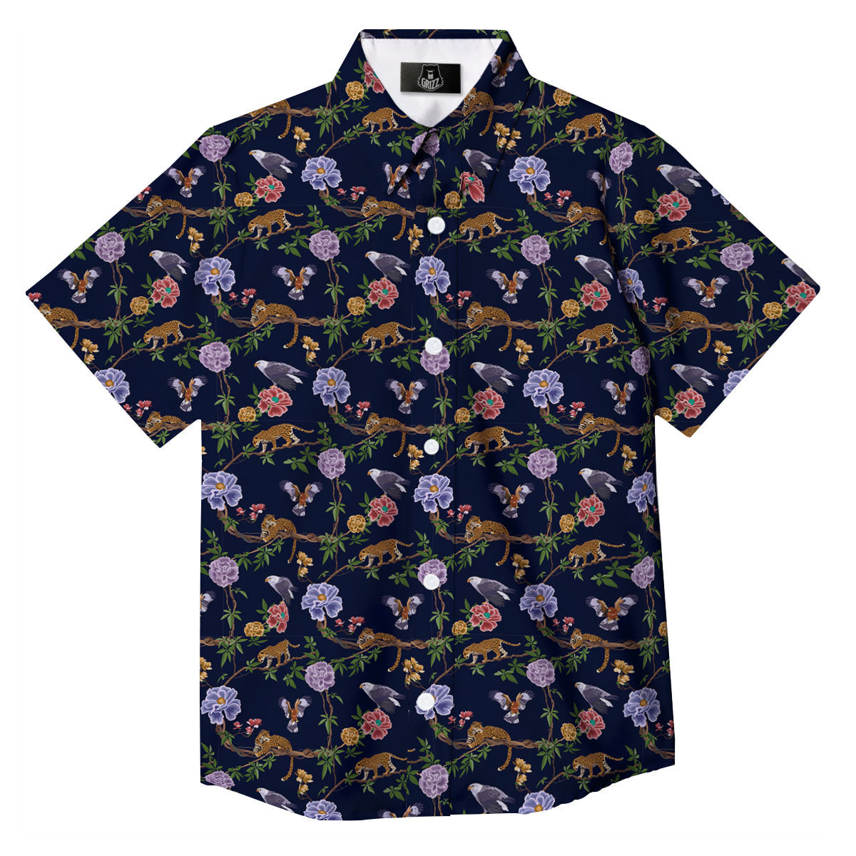 Jaguar And Eagle Print Pattern Button Up Shirt-grizzshop