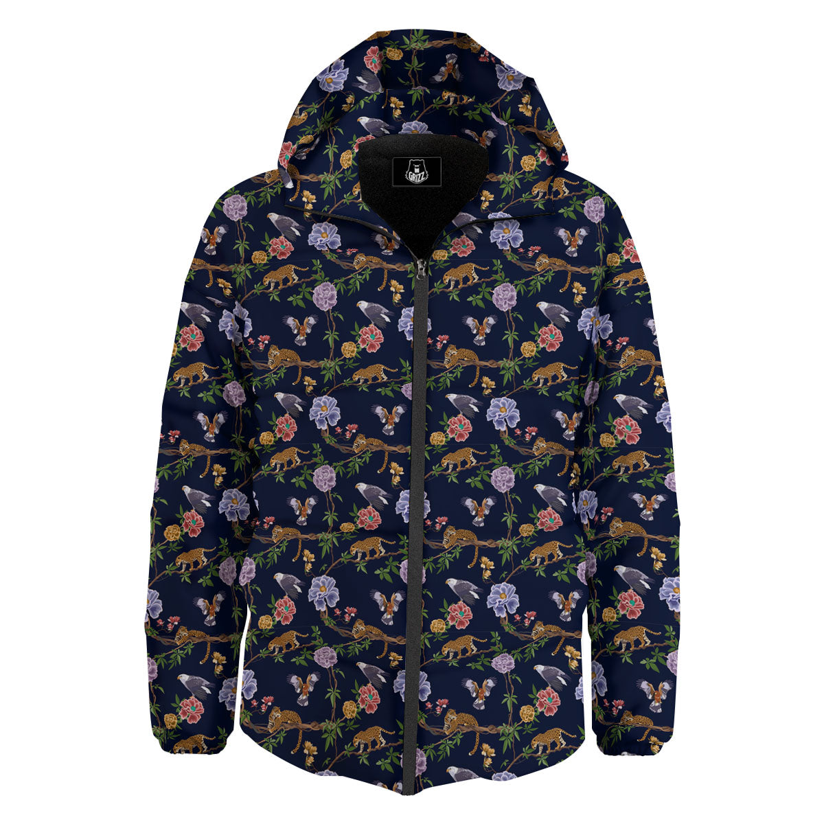 Jaguar And Eagle Print Pattern Down Jacket-grizzshop