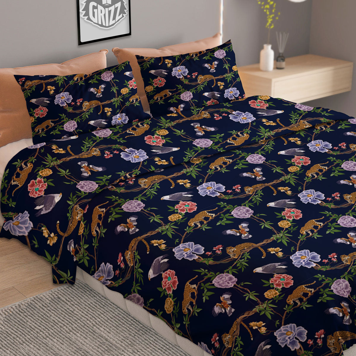 Jaguar And Eagle Print Pattern Duvet Cover Bedding Set