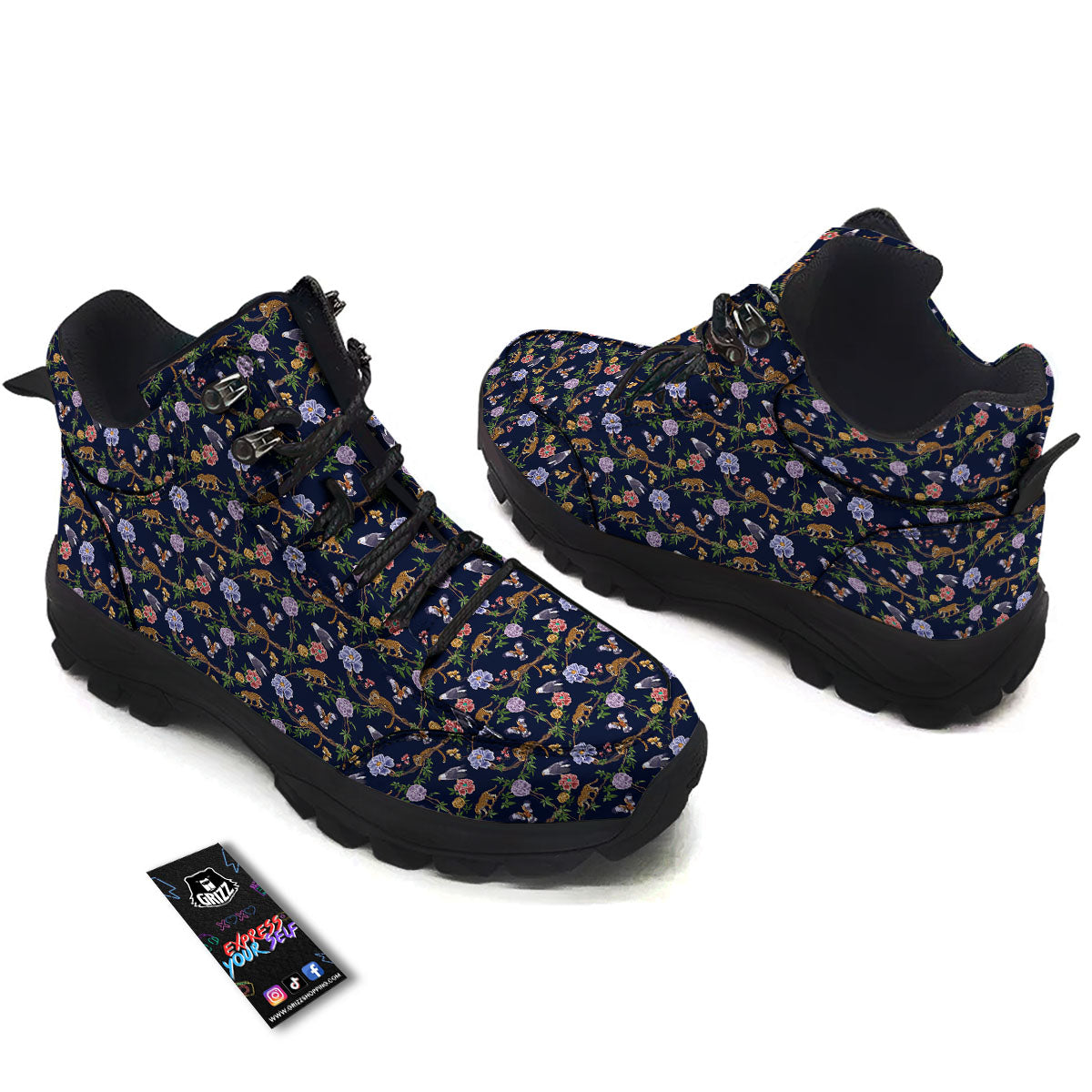 Jaguar And Eagle Print Pattern Hiking Shoes-grizzshop