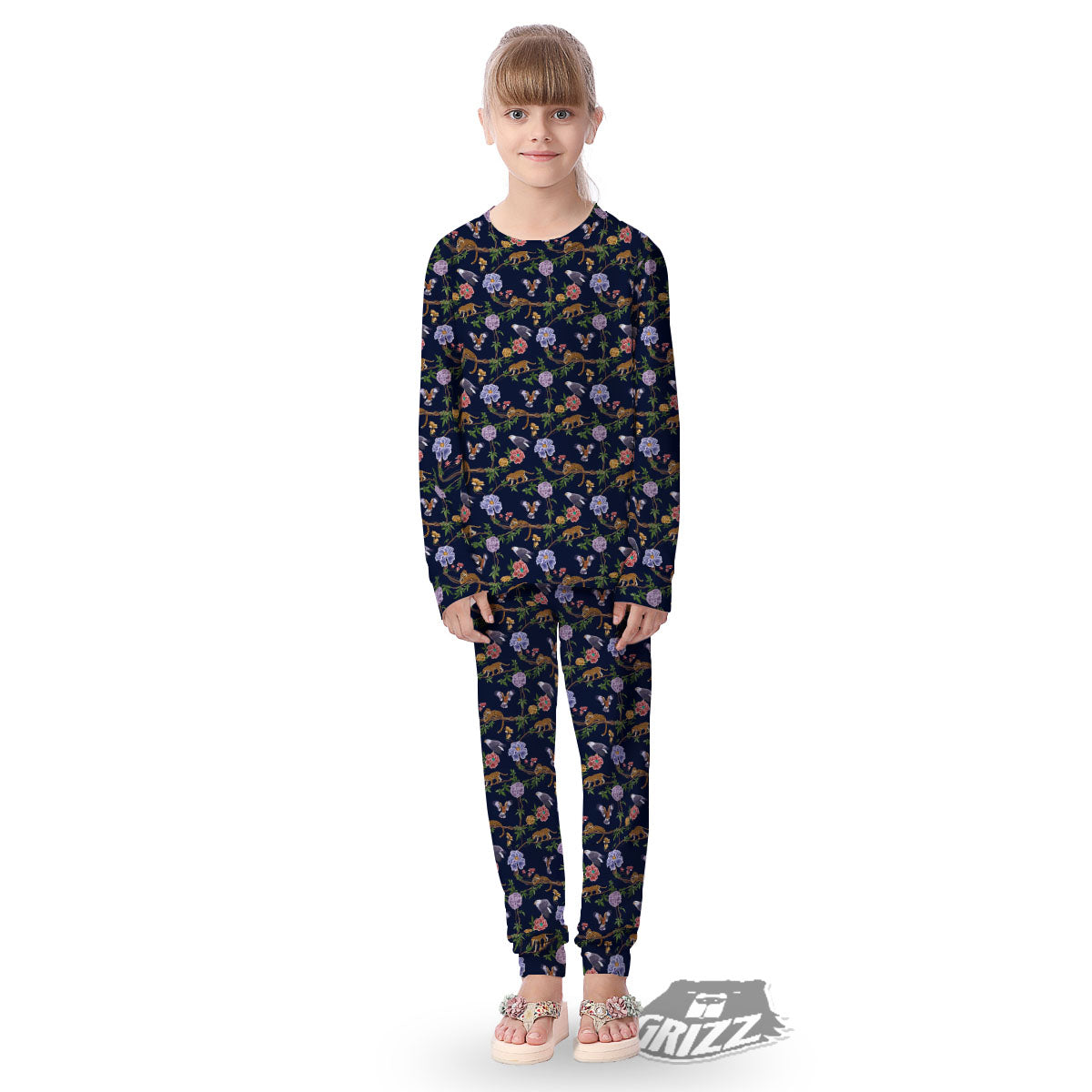Jaguar And Eagle Print Pattern Kid's Pajamas-grizzshop