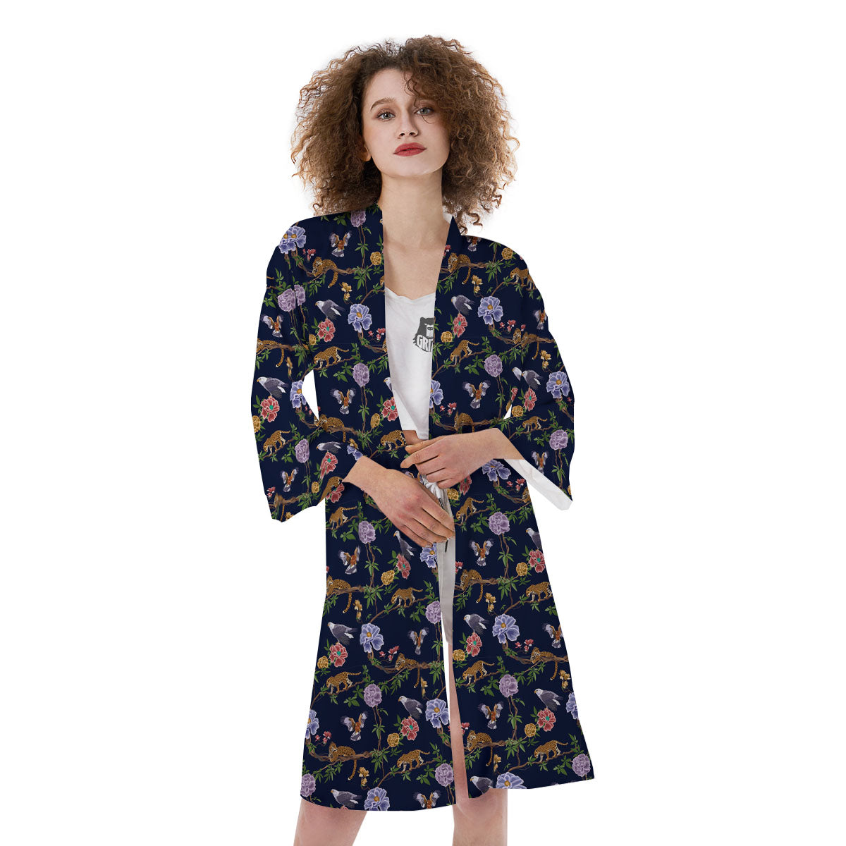 Jaguar And Eagle Print Pattern Kimono-grizzshop