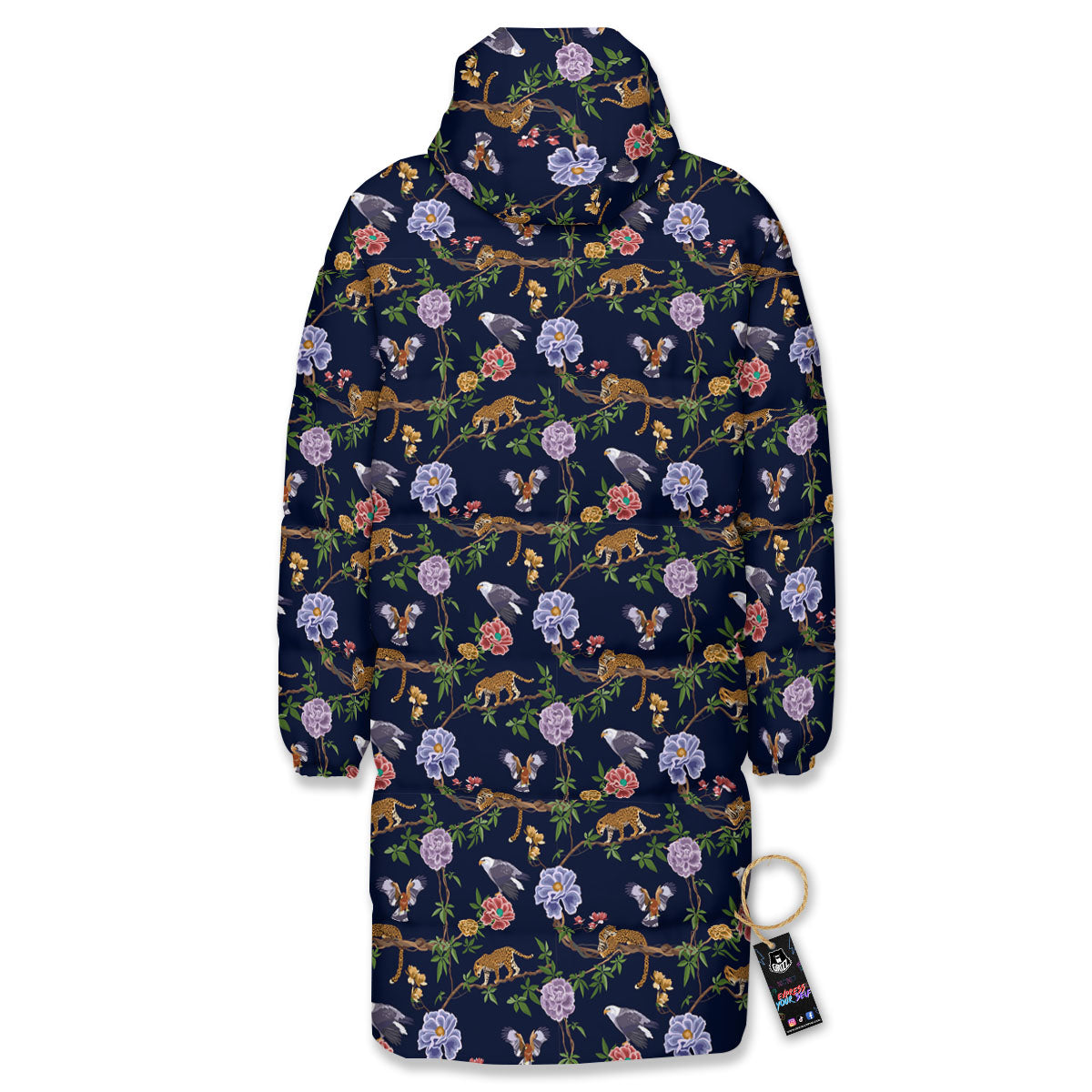 Jaguar And Eagle Print Pattern Long Down Jacket-grizzshop