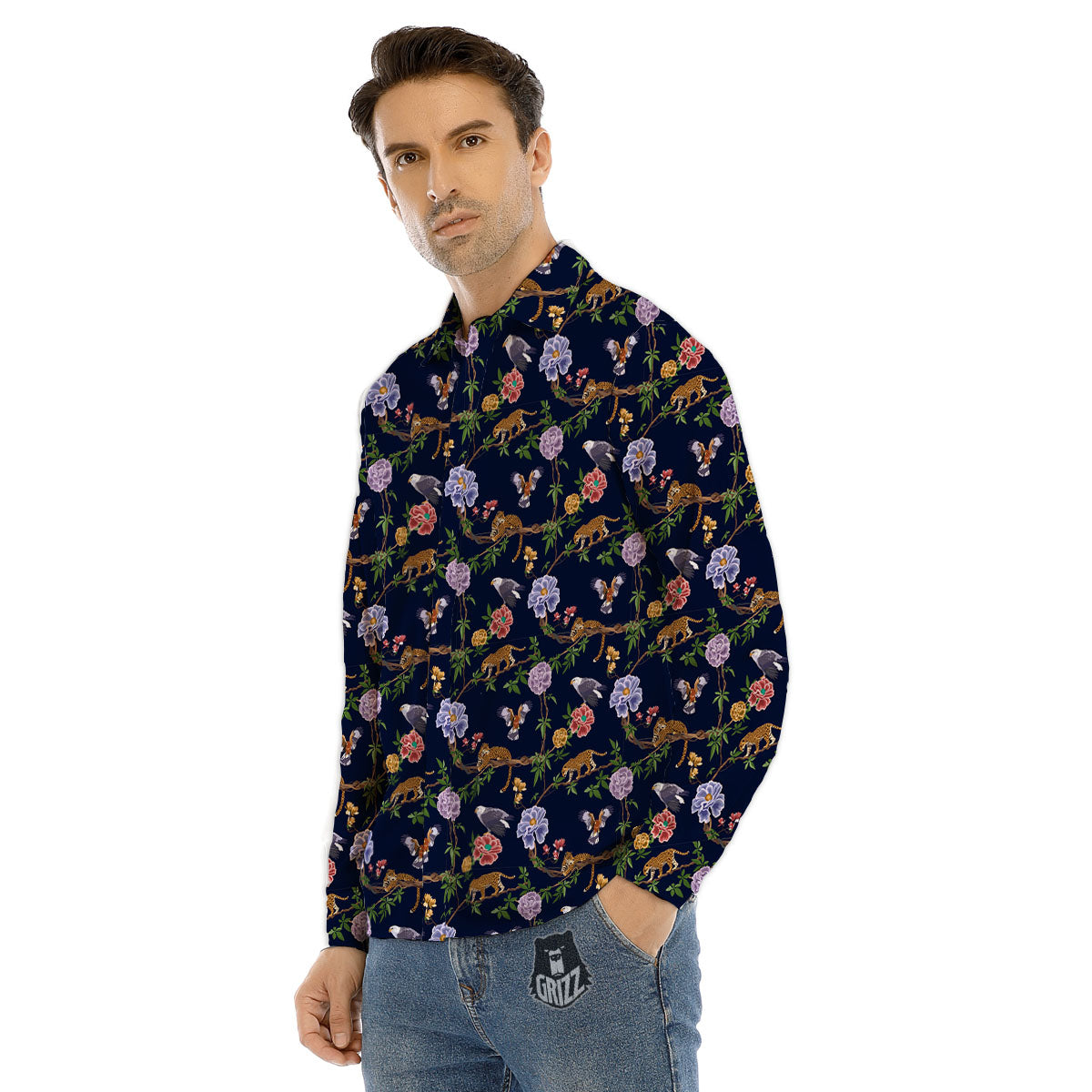 Jaguar And Eagle Print Pattern Men's Dress Shirts-grizzshop