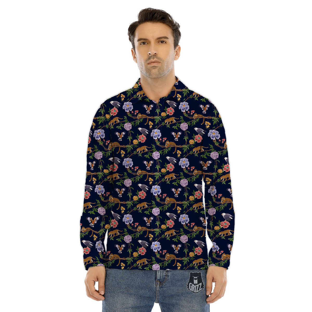 Jaguar And Eagle Print Pattern Men's Dress Shirts-grizzshop