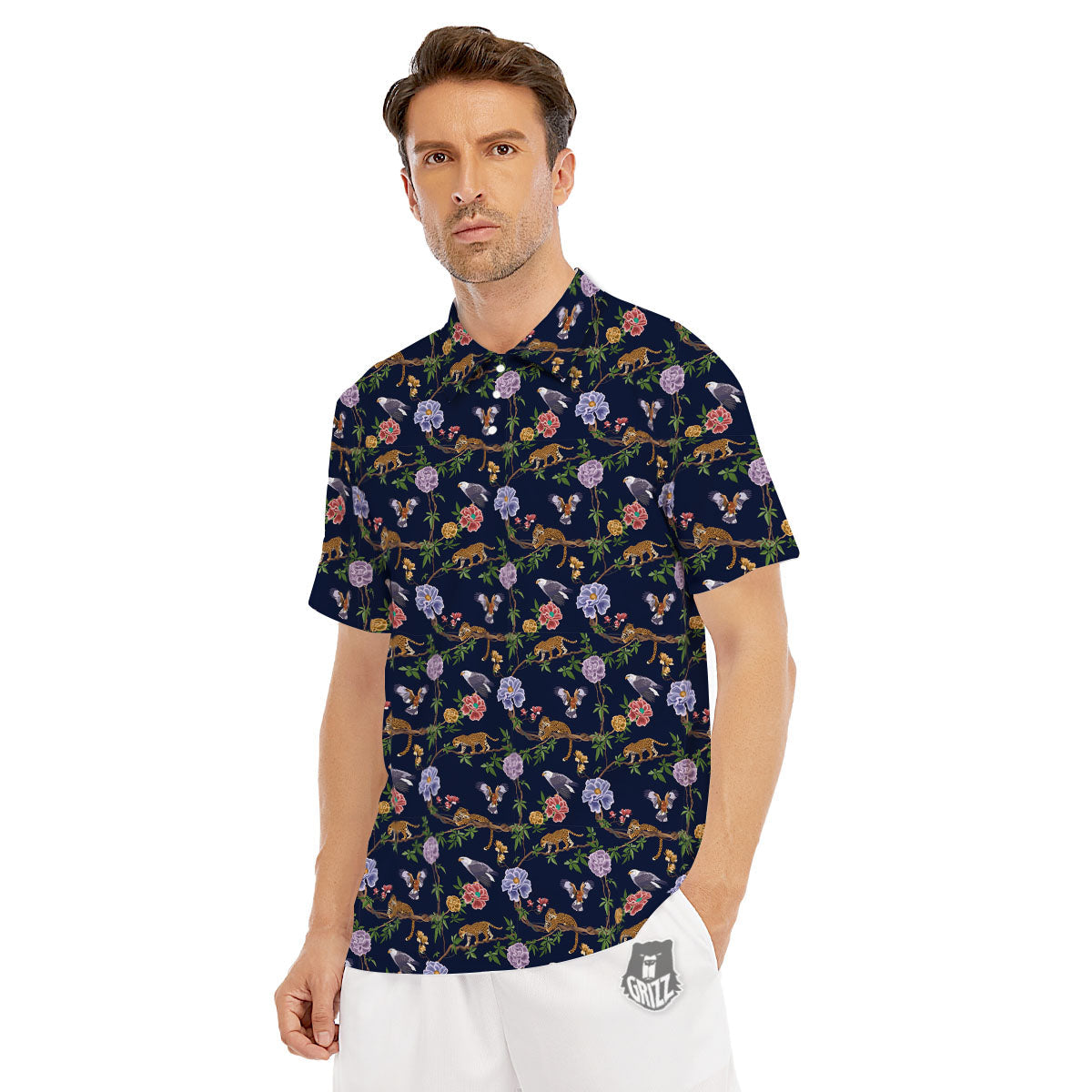 Jaguar And Eagle Print Pattern Men's Golf Shirts-grizzshop