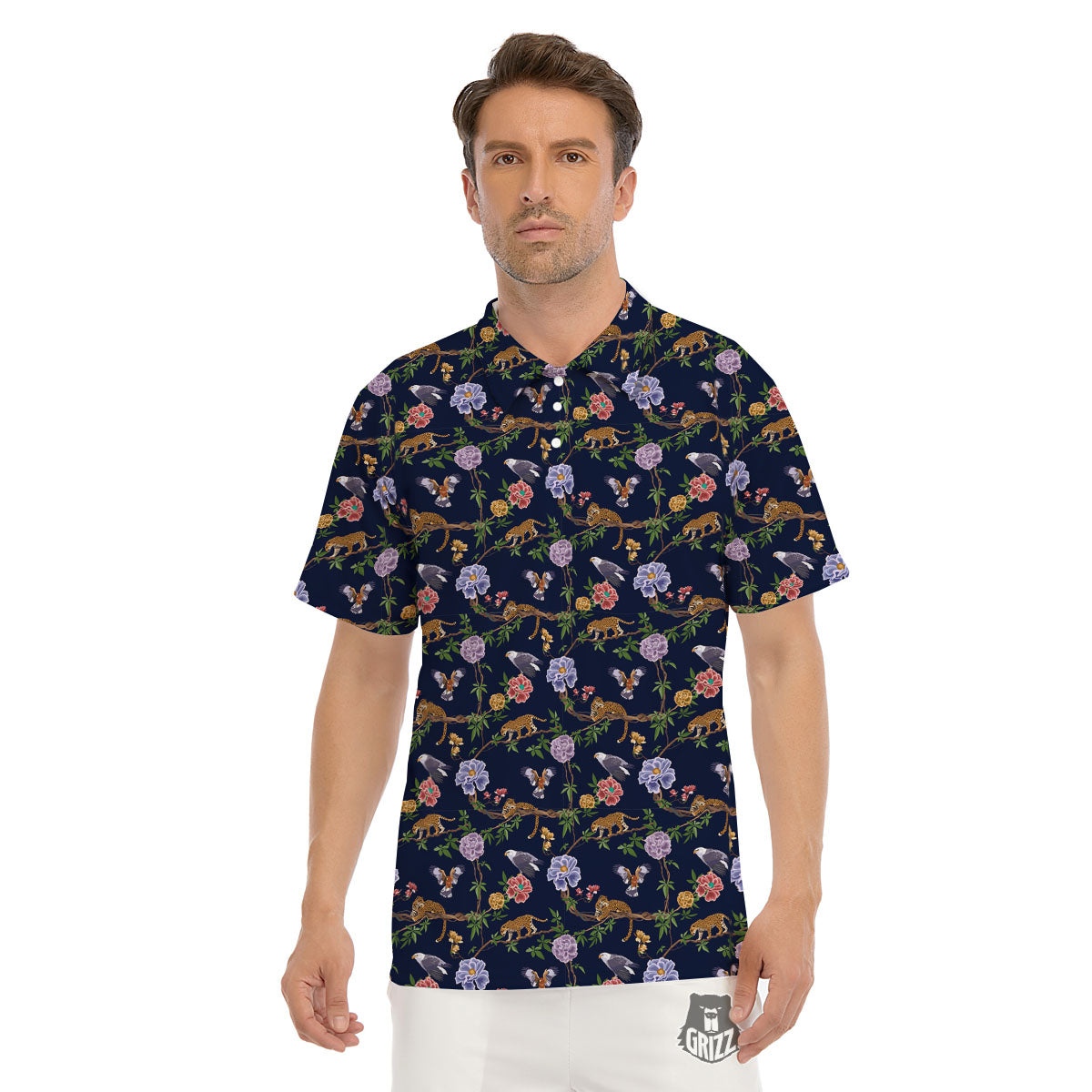Jaguar And Eagle Print Pattern Men's Golf Shirts-grizzshop
