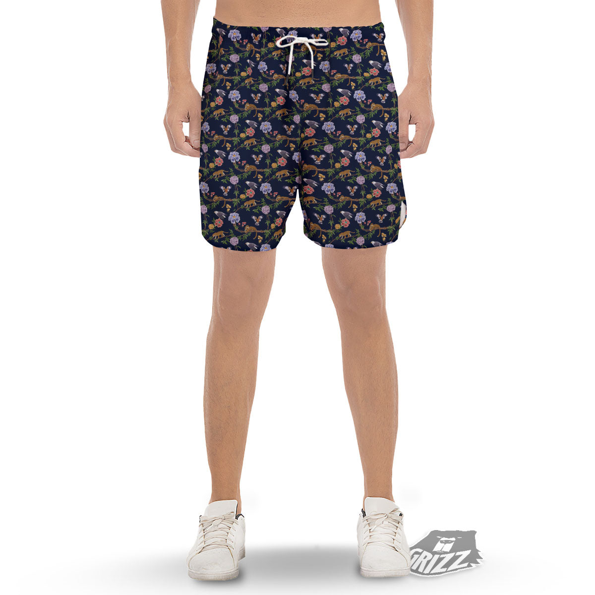 Jaguar And Eagle Print Pattern Men's Gym Shorts-grizzshop