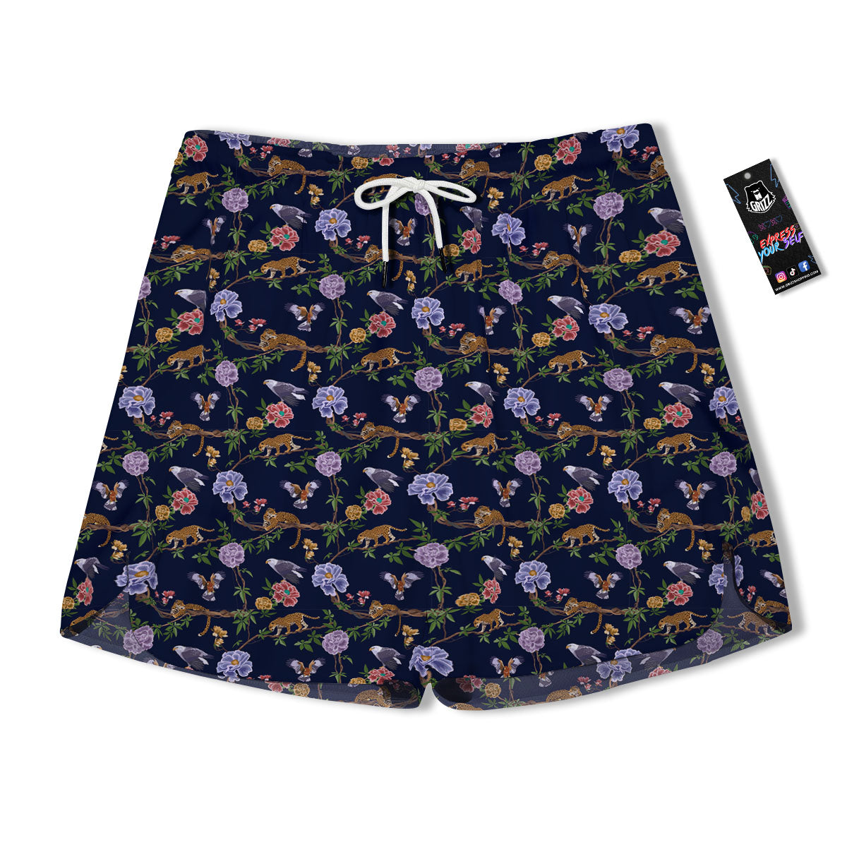 Jaguar And Eagle Print Pattern Men's Running Shorts-grizzshop