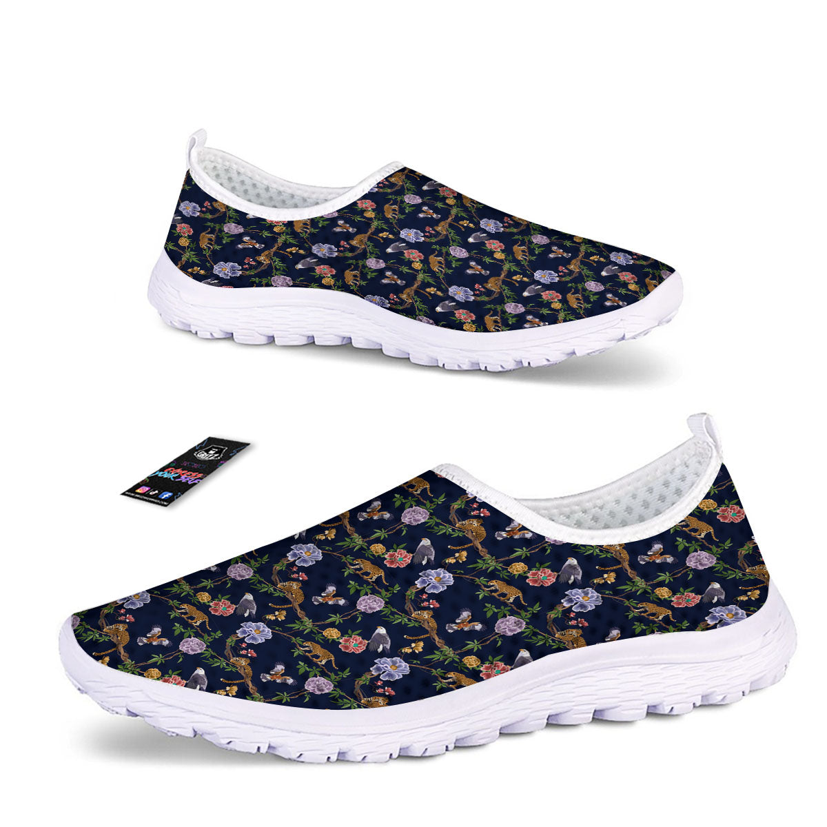 Jaguar And Eagle Print Pattern Nurse Shoes-grizzshop