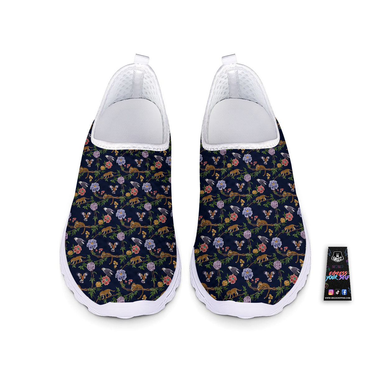 Jaguar And Eagle Print Pattern Nurse Shoes-grizzshop