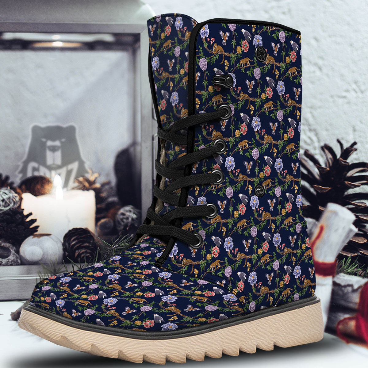 Jaguar And Eagle Print Pattern Snow Boots-grizzshop