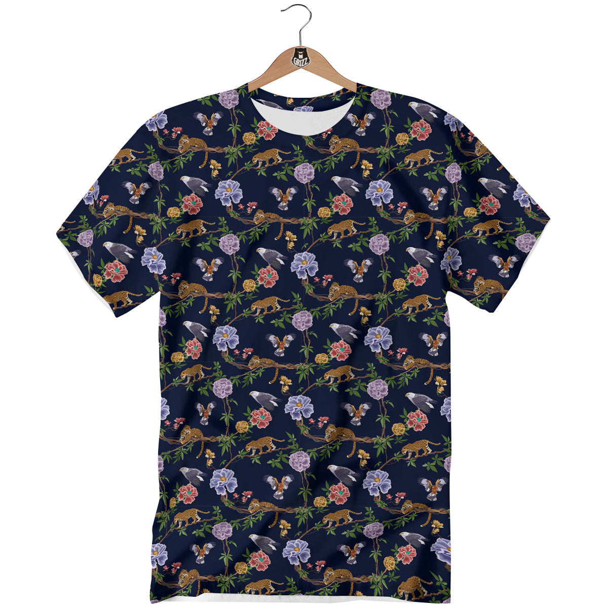 Jaguar And Eagle Print Pattern T-Shirt-grizzshop