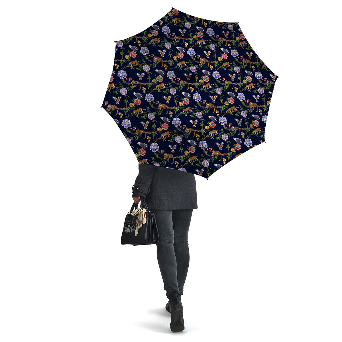 Jaguar And Eagle Print Pattern Umbrella-grizzshop
