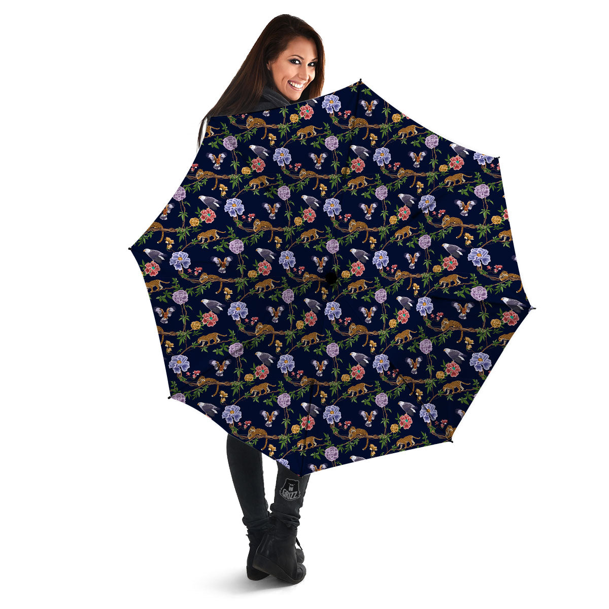 Jaguar And Eagle Print Pattern Umbrella-grizzshop