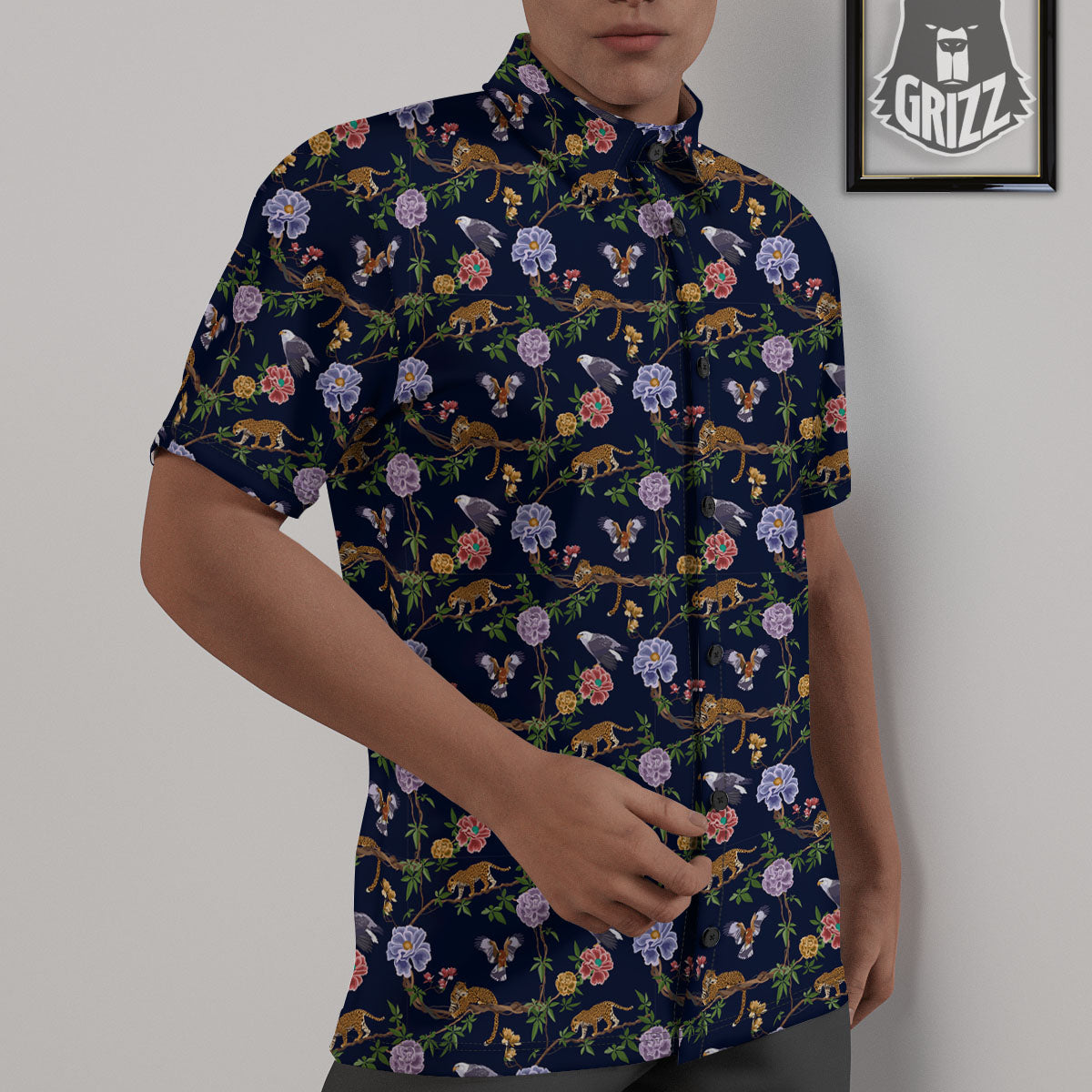 Jaguar And Eagle Print Pattern Untucked Shirts-grizzshop