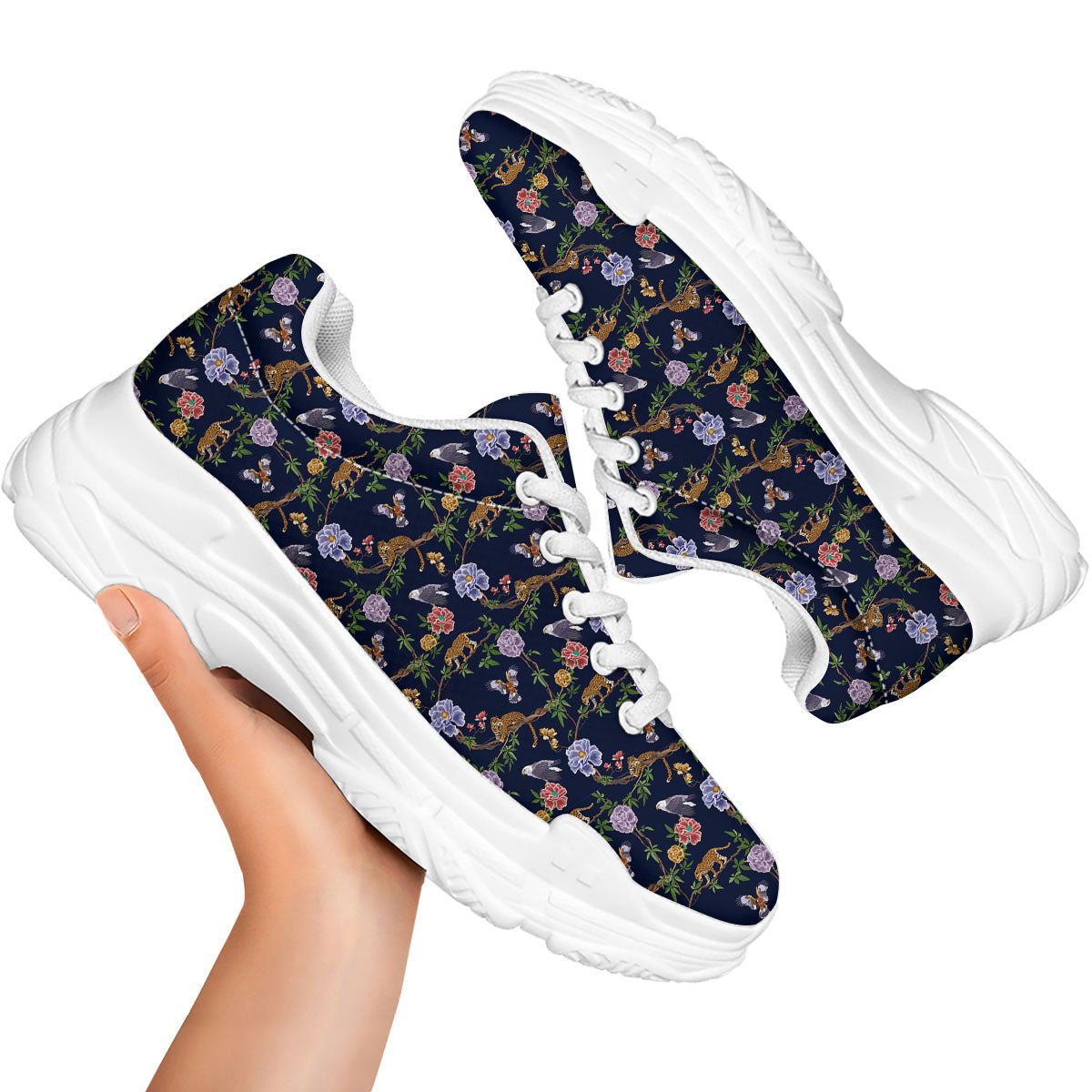 Jaguar And Eagle Print Pattern White Chunky Shoes-grizzshop