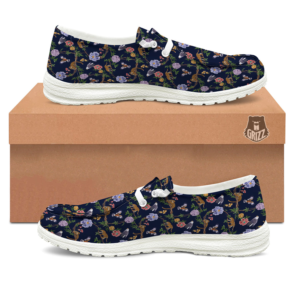 Jaguar And Eagle Print Pattern White Loafers-grizzshop