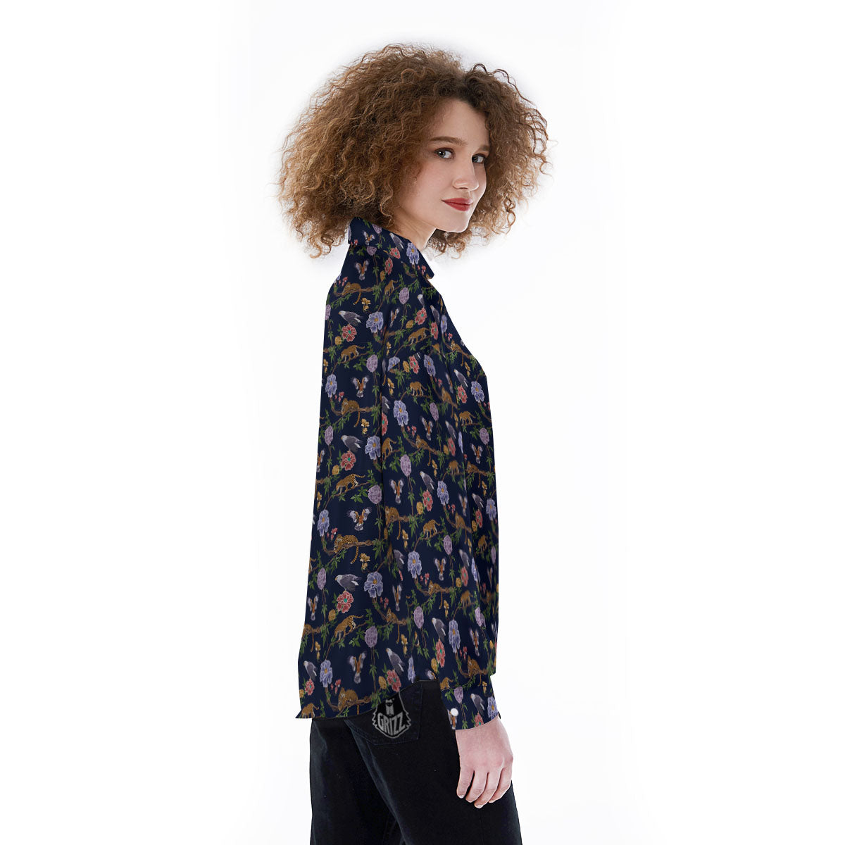 Jaguar And Eagle Print Pattern Women's Long Sleeve Shirts-grizzshop
