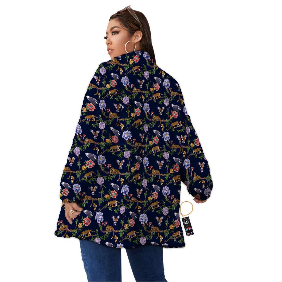 Jaguar And Eagle Print Pattern Women's Sherpa Jacket-grizzshop