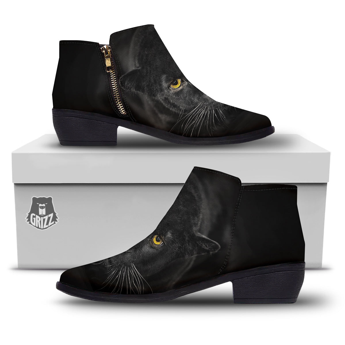 Jaguar Black Print Ankle Boots-grizzshop