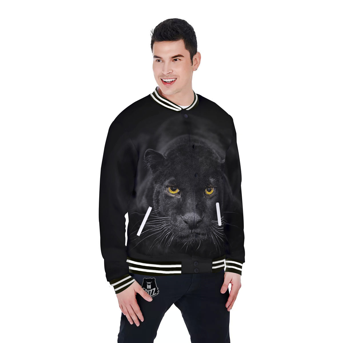 Jaguar Black Print Baseball Jacket-grizzshop